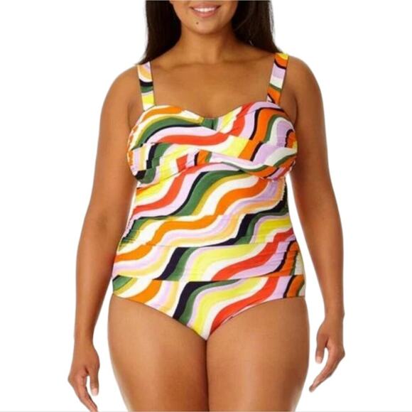 Anne Cole Other - Anne Cole Women's Orange Shirred Maillot Colorful Tropical 1‎ Pc Swim Suit 20 2X